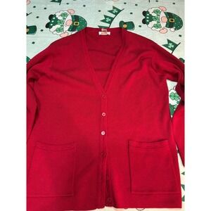 Talbots Vintage Red Merino Wool Cardigan Sweater Button Front Pockets Womens M